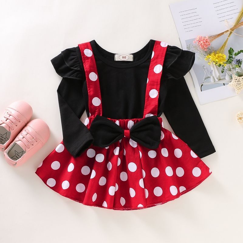 Girls Summer Fly Sleeve Top and Dot Suspender Skirt
