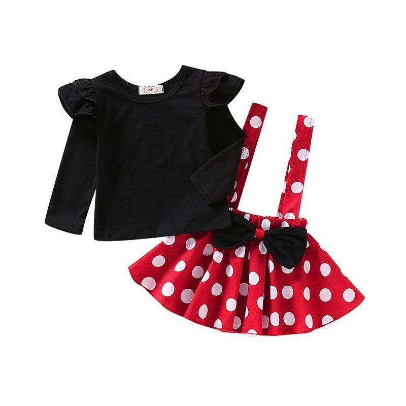 Girls Summer Fly Sleeve Top and Dot Suspender Skirt