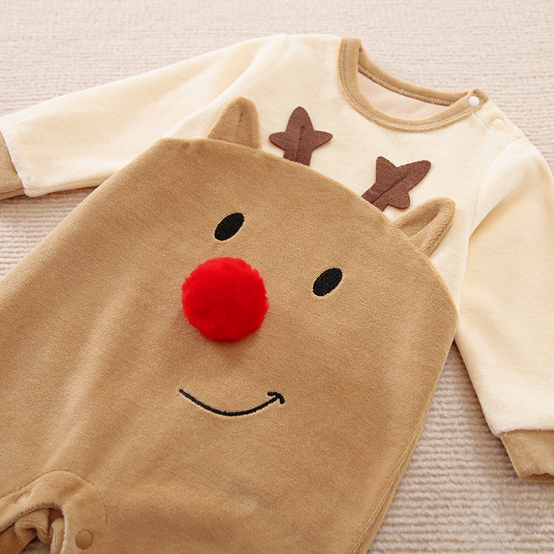 Christmas Fawn Baby One Piece Plush Thick Outfit
