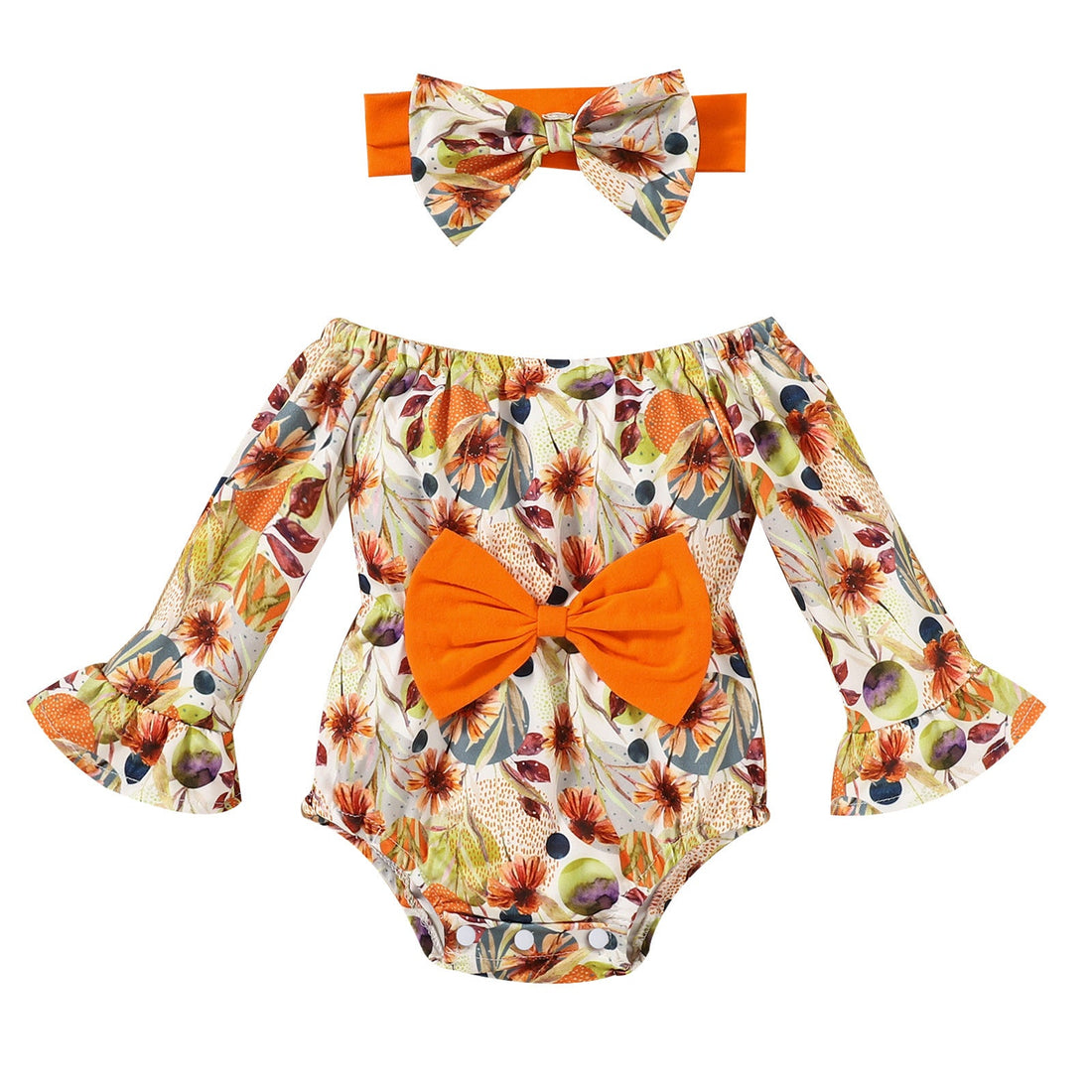 Flare Sleeve Floral Romper Band Set