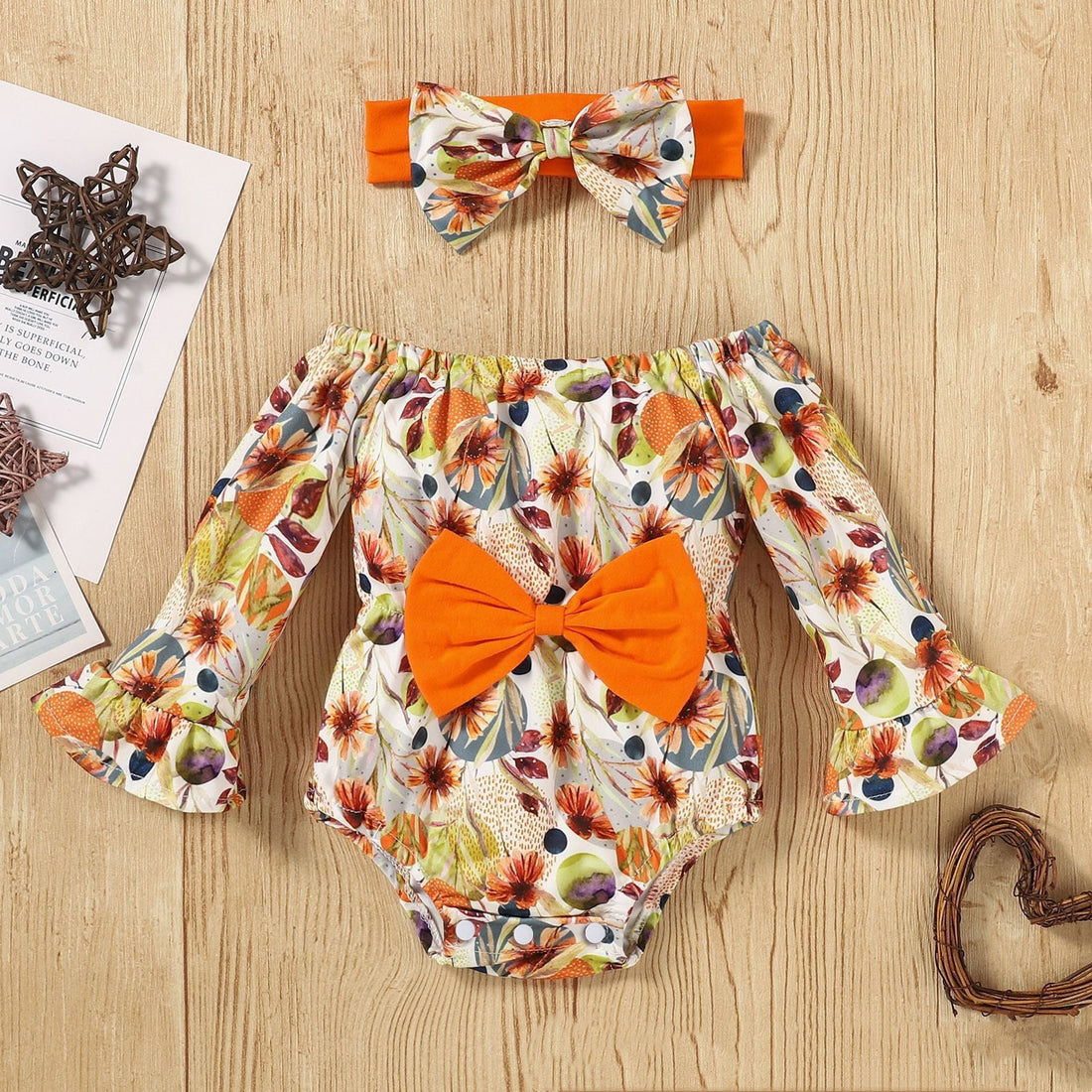 Flare Sleeve Floral Romper Band Set