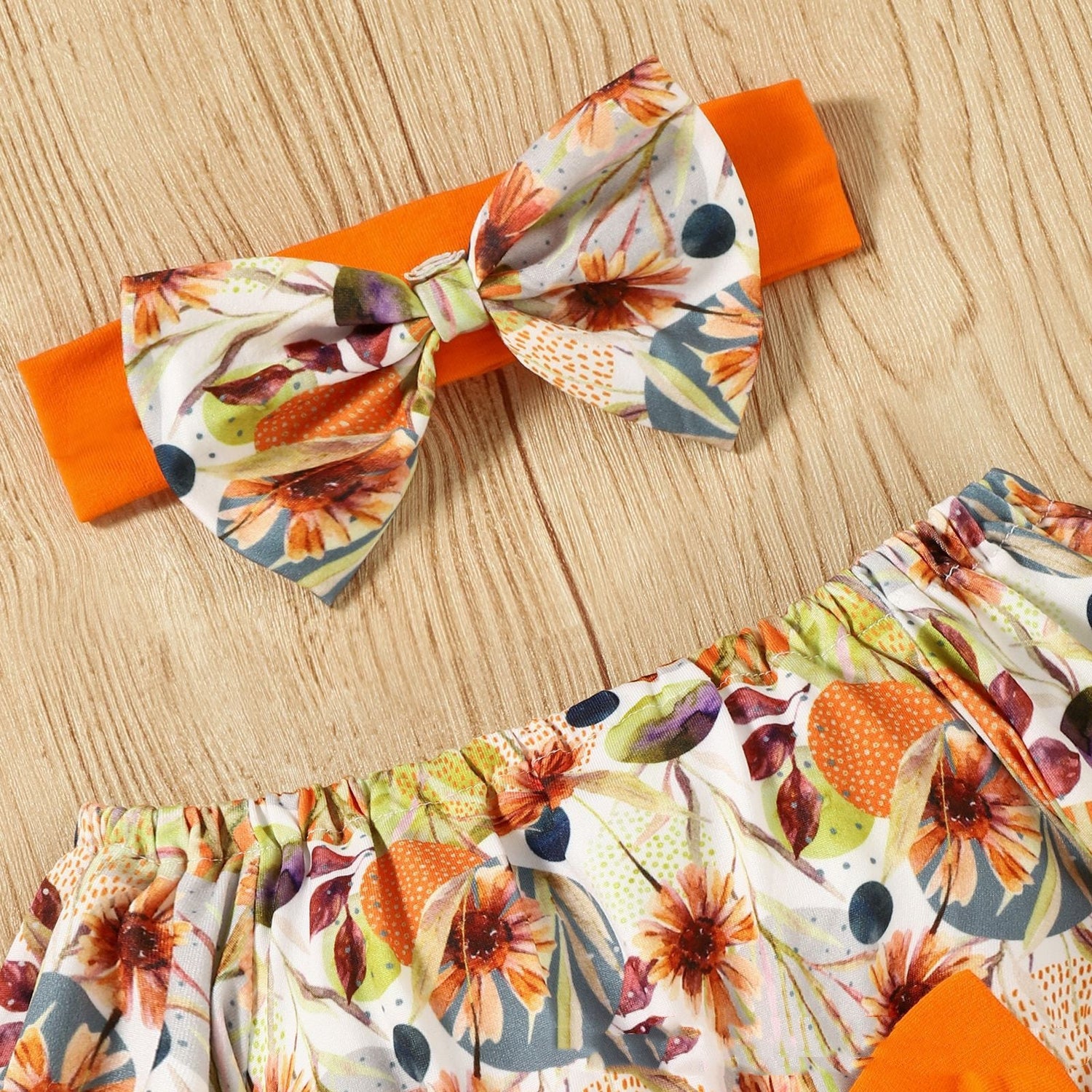 Flare Sleeve Floral Romper Band Set